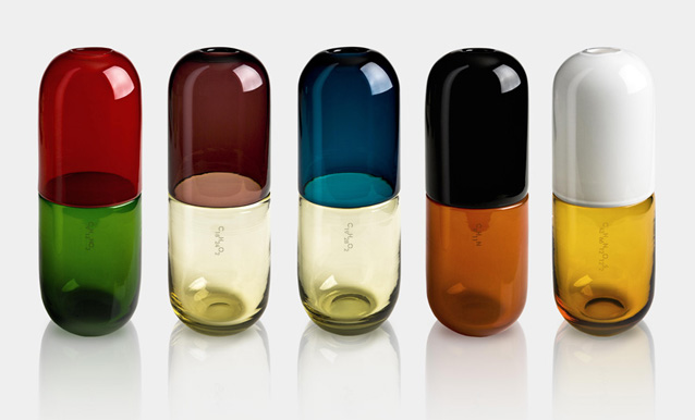 Collection de vases Happy Pills par Venini et Fabio Novembre.
