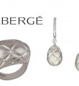 Collection Matelassé Fabergé bague et boucles d'oreille en or blanc et diamants.