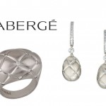Collection Matelassé Fabergé bague et boucles d'oreille en or blanc et diamants.
